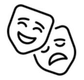Two theater masks, one smiling, one laughing